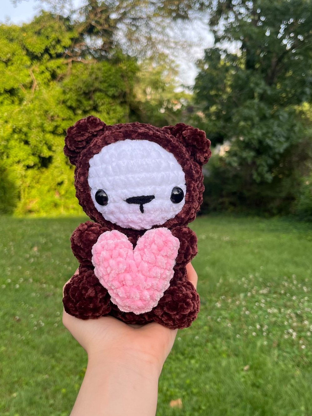 crochet handmade bear in brown onesie